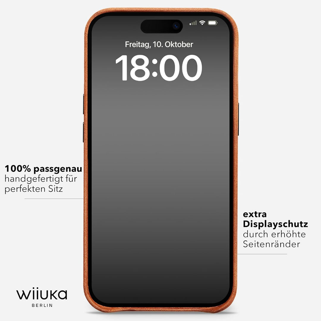 WIIUKA Hülle für iPhone 14 Pro Max, Leder aus Deutschland, Lederhülle extra Dünn, Premium Handyhülle