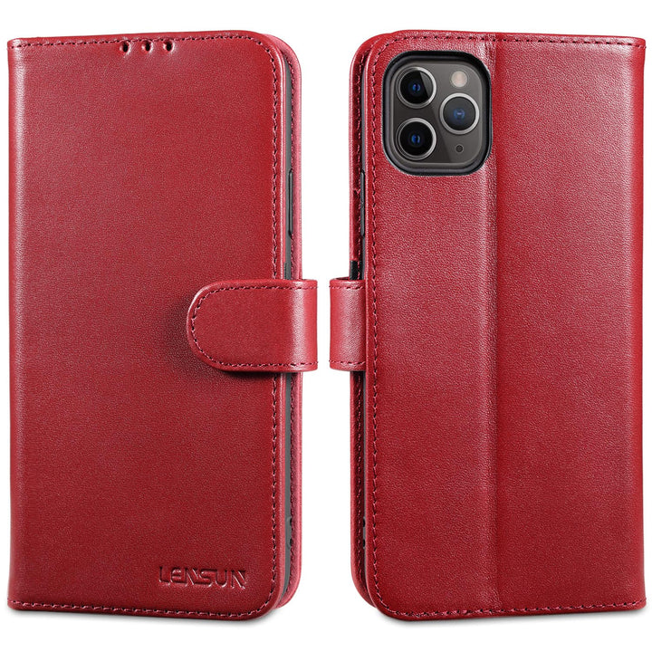 LENSUN Echtleder Hülle für iPhone 11 Pro Max, Handyhülle [Echtes Leder][Kartenfach][RFID Schutz] Han