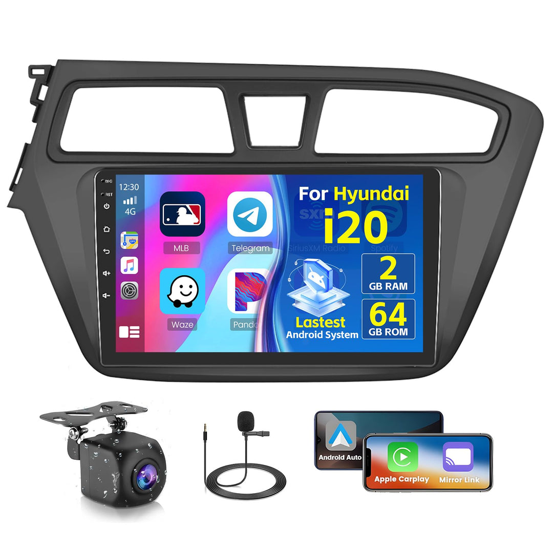 Android 15 Radio für Hyundai i20 2015-2018 2+64G mit Wireless CarPlay Android Auto, 9 Zoll Bildschir
