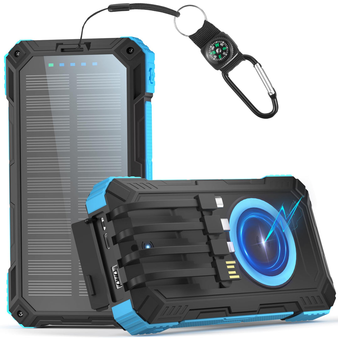56800mAh Solar Powerbank, Wireless Power Bank gross mit 4 Kabeln, 30W PD Schnellladefunktion, 6 Ausg