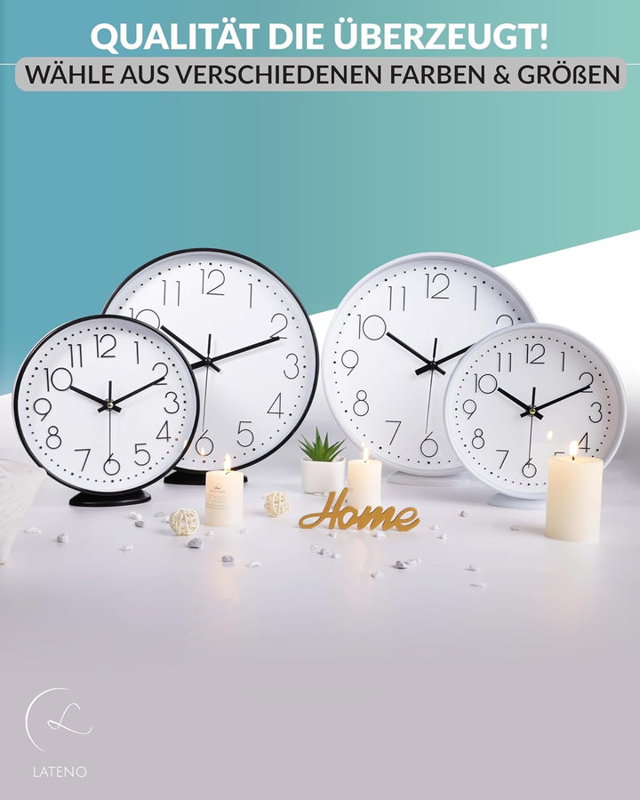 LATENO - Wanduhr ohne Tickgeräusche - Wanduhr Blau - Analoge Wanduhr 30 cm zum Aufhängen & Hinstelle