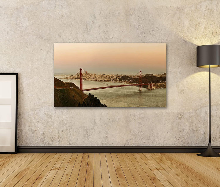 islandburner Bild auf Leinwand Golden Gate Bridge Panorama Bei Sonnenuntergang In San Francisco Bild