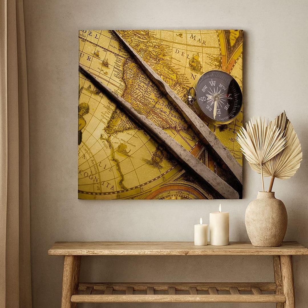 ARTTOR Bilder auf Leinwand 70x70cm Leinwandbild Kompass Abenteuer Reisen Gross Wanddeko Bild Schlafz