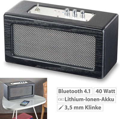 auvisio Speaker, Bluetooth: Mobiler Retro-Lautsprecher mit Bluetooth 4.1 und AUX-Eingang, 40 Watt (L