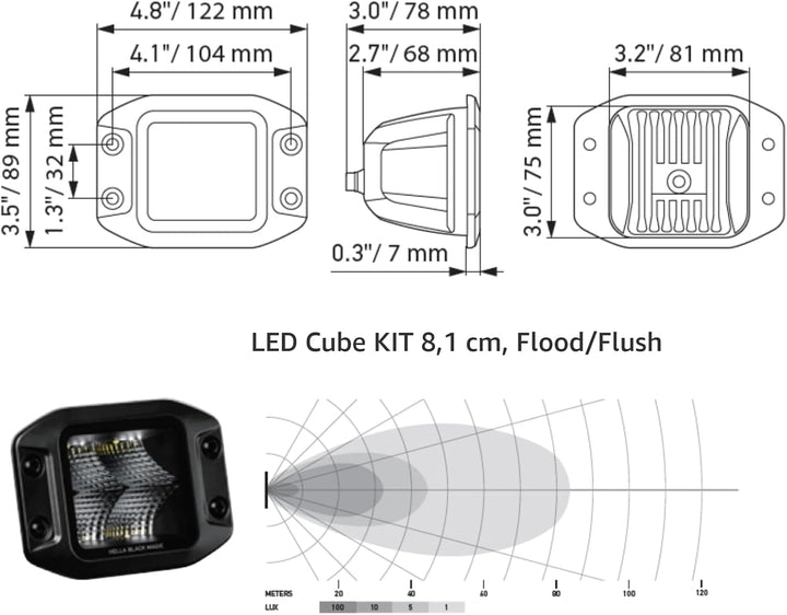 HELLA 1FA 358 176-831 LED-Fernscheinwerfer - Black Magic Cube Kit 3.2" - 12/24V - Anbau - Kabel: 500