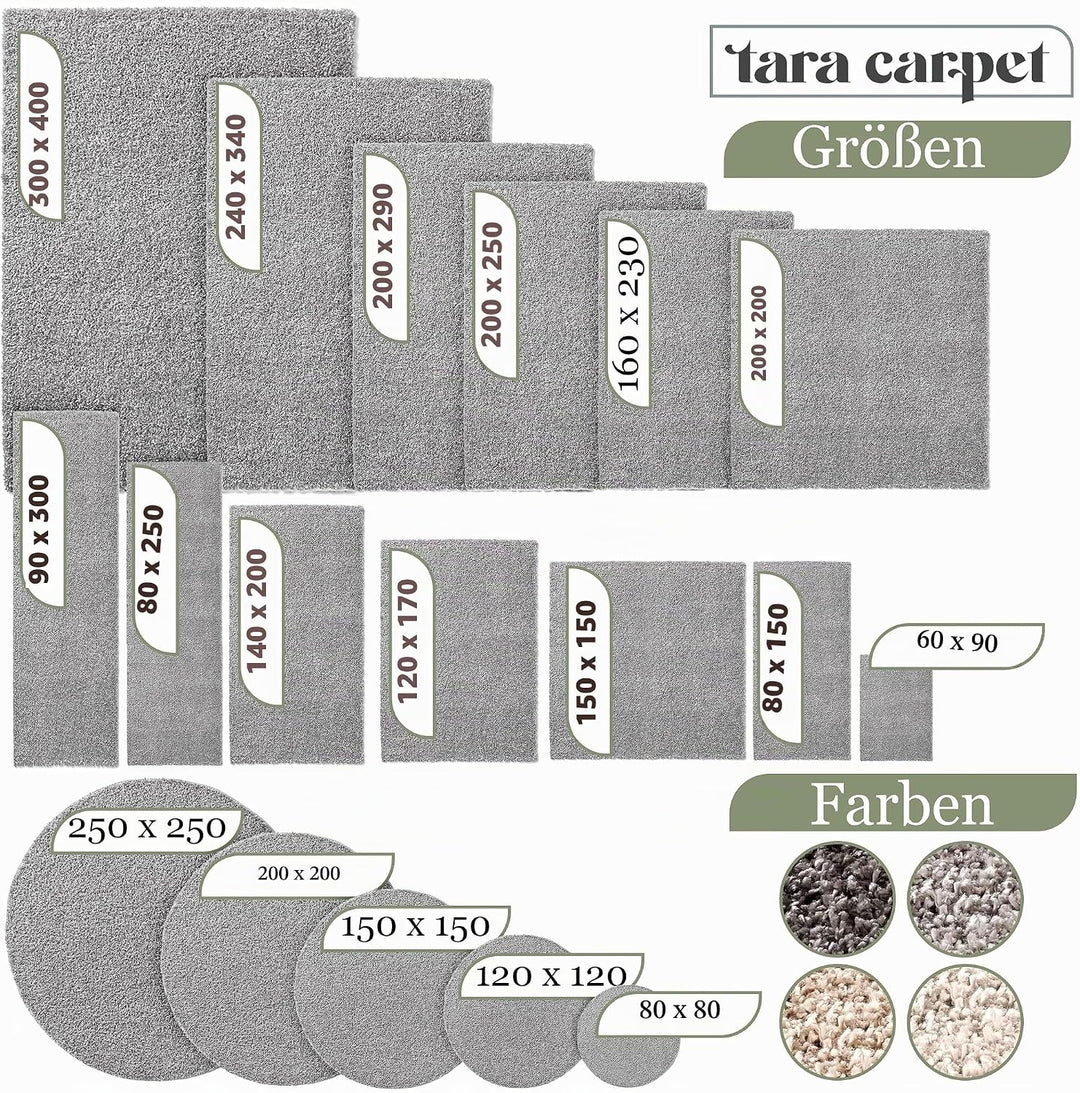 Taracarpet Shaggy Teppich Wohnzimmer Venezia Hochflor Langflor Teppiche modern Grau 120 cm rund 120x