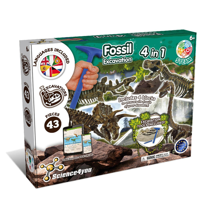 Science4you Dino Ausgrabungsset 4 in 1 für Kinder - Dino Spielzeug, 4 Dinosaurier Ausgraben - Fossil