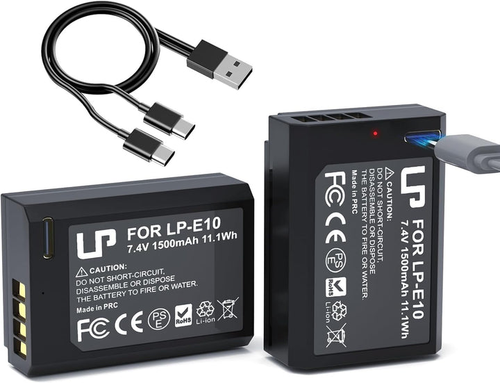 LP LP-E10 Akku 2er-Pack 1500 mAh USB-C-Schnellladefunktion für Canon Akkus 2 Batterien, 2 Batterien