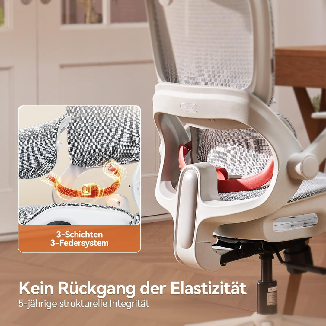 SIHOO Bürostuhl Ergonomisch,Verstellbarer Lordosenstütze Schreibtischstuhl Cremeweiss, Cremeweiss
