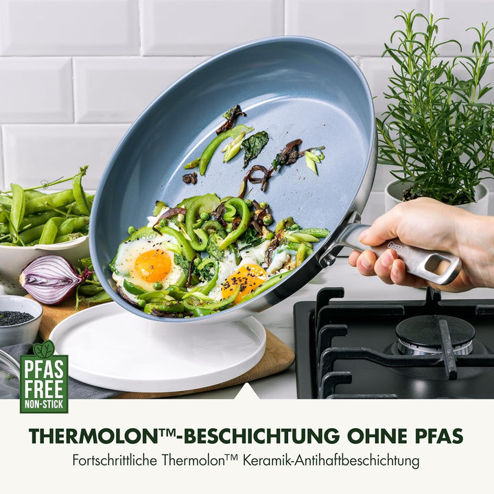 GreenPan Treviso Edelstahl Gesunde Antihaftbeschichtung aus Keramik Non-Stick 24cm & 28cm Bratpfanne