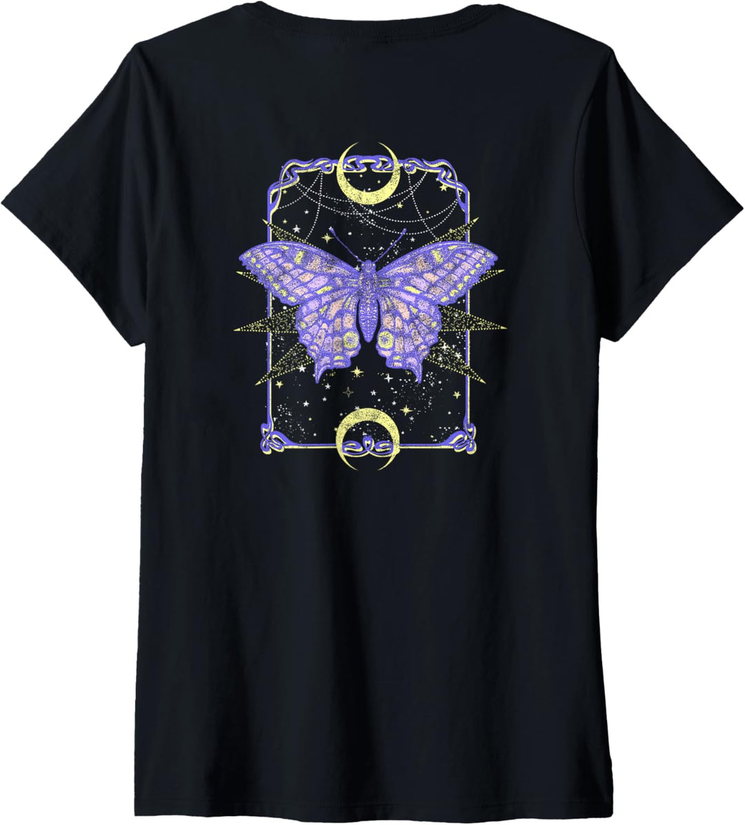 Damen Celestial Butterfly Tarot Card Front & Back T-Shirt mit V-Ausschnitt
