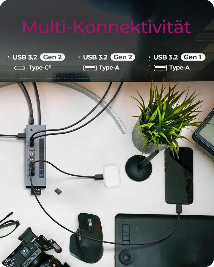 ICY BOX (11-in-1) USB-C Hub mit Kartenleser, 2X USB-C &amp; 1x USB-A (10 Gbit/s), 3X USB-A (5 Gbit/s), 1