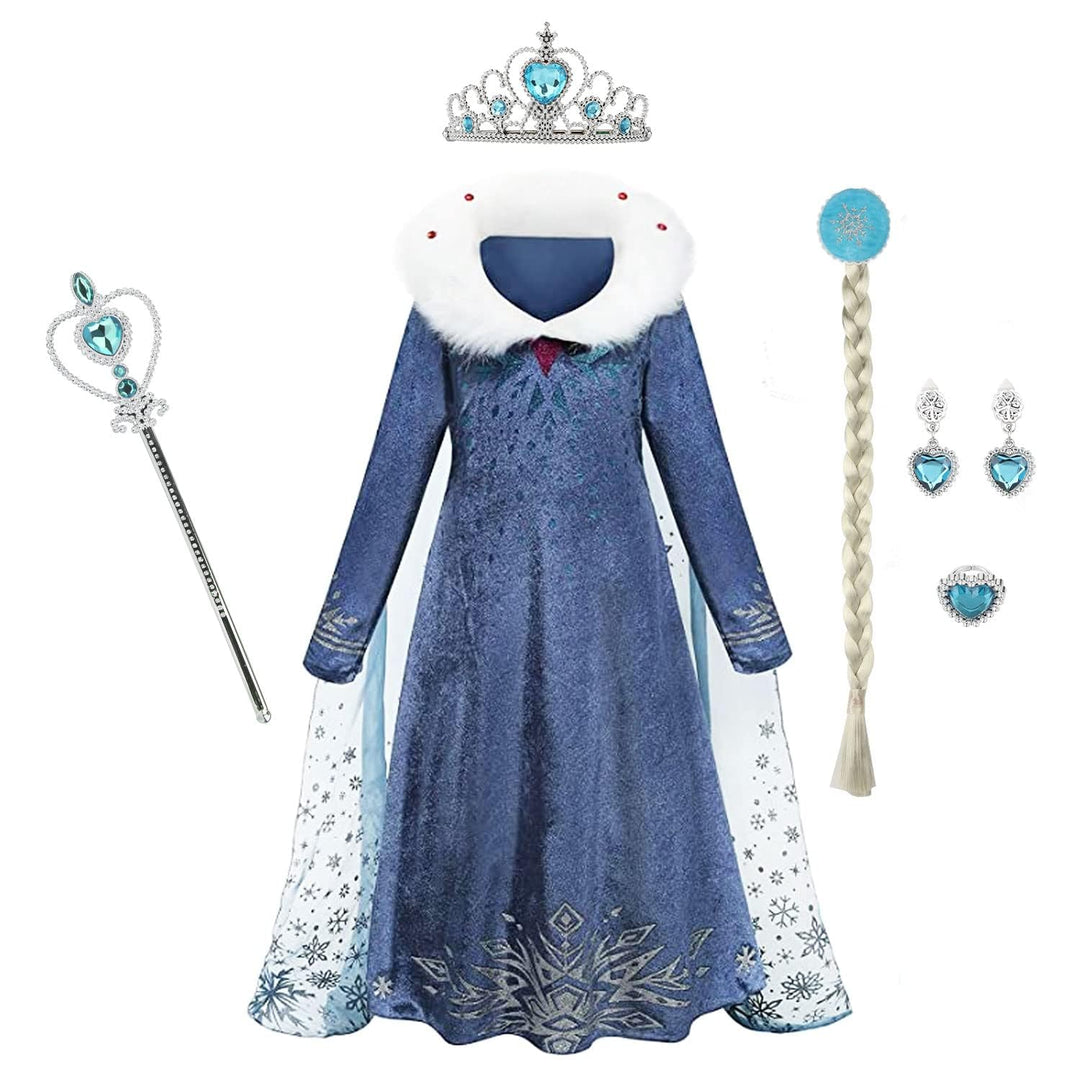 discoball Elsa Prinzessin Kleid, Frozen Elsa Kostüm für Mädchen, Eiskönigin Kostüm mit Zubehör, Schn