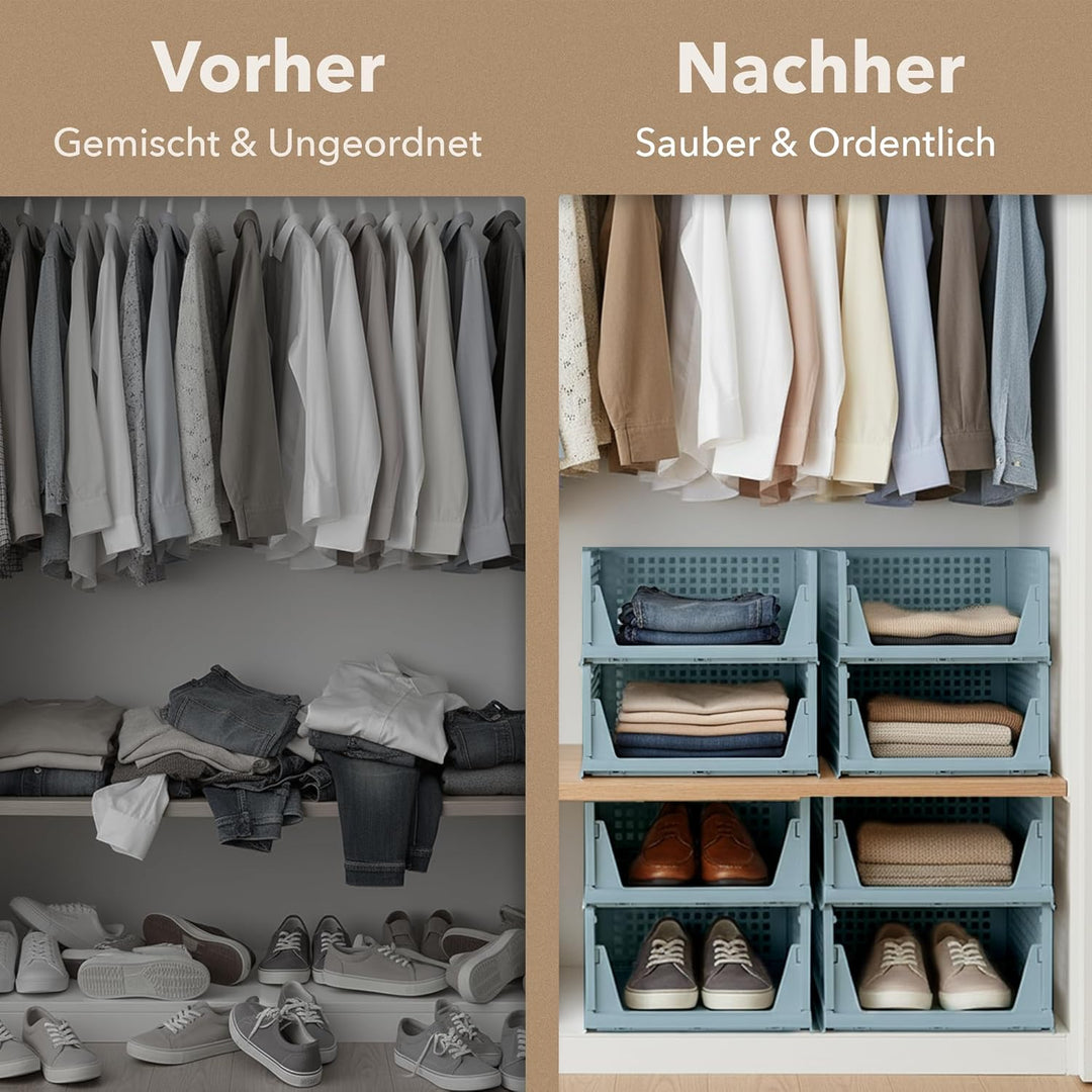 Schrank Organizer 3er Set (Faltbar & Stapelbar) – Kleiderschrank Organizer Boxen, platzsparende Aufb