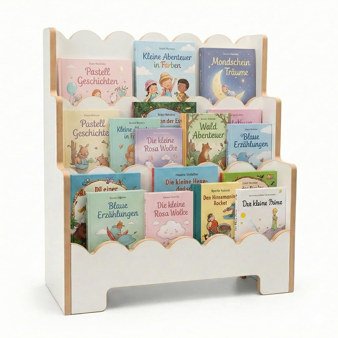 Montessori Kinderregal Weiss – Stabiles Bücherregal für Kinder – Regal für Spielzeug und Bücher – Er