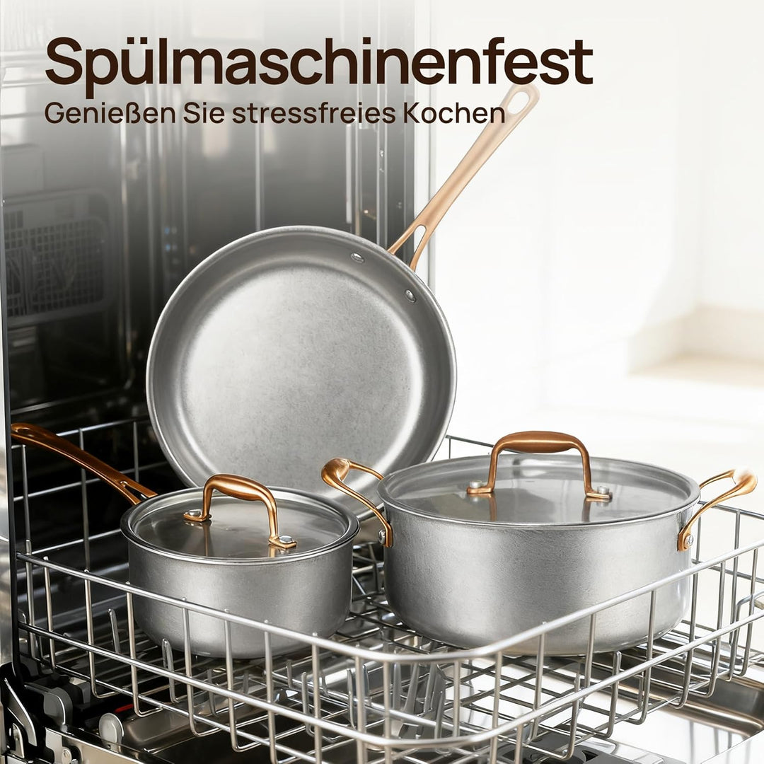 KOKHUB 28cm Edelstahl-Bratpfanne mit Deckel, Unbeschichtete Tri-Ply Induktionspfanne, Ofenfeste Stee