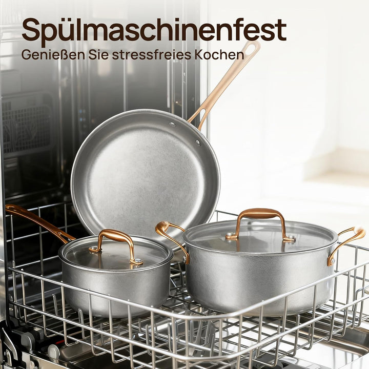 KOKHUB 28cm Edelstahl-Bratpfanne mit Deckel, Unbeschichtete Tri-Ply Induktionspfanne, Ofenfeste Stee