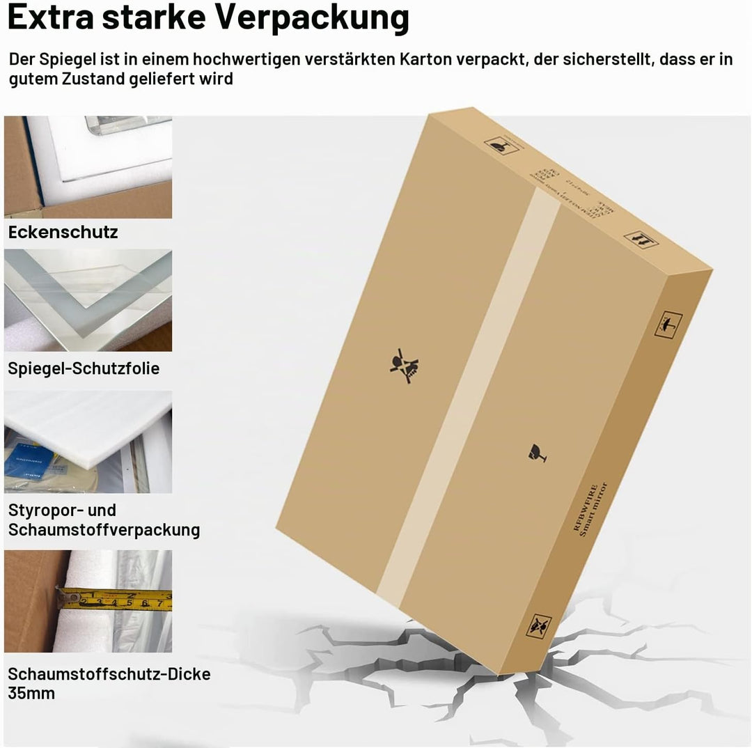 Badspiegel mit Beleuchtung 150x90cm, Badezimmerspiegel Wandspiegel und Touch-Schalter, IP65-Led-Spie