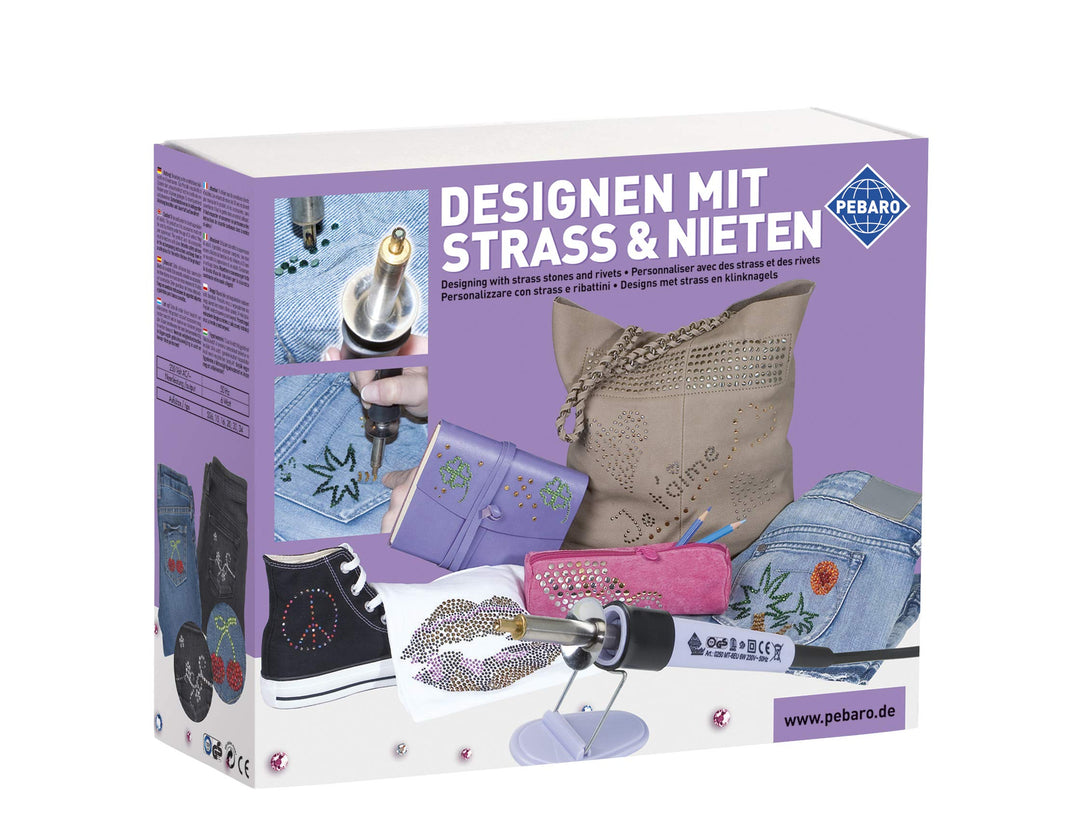 Pebaro 0259 Strass Set, Strasskolben, 12 Aufsätze für verschiedene Grössen, 1.440 Strasssteine, Niet