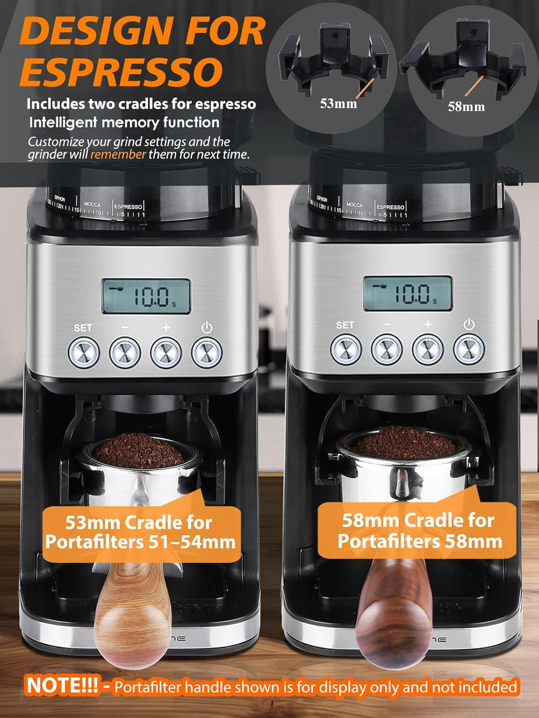 Homtone Kaffeemühle Elektrisch für Siebträger und Behälter, 51 Mahlstufen Kaffeemühle Siebträger Ele