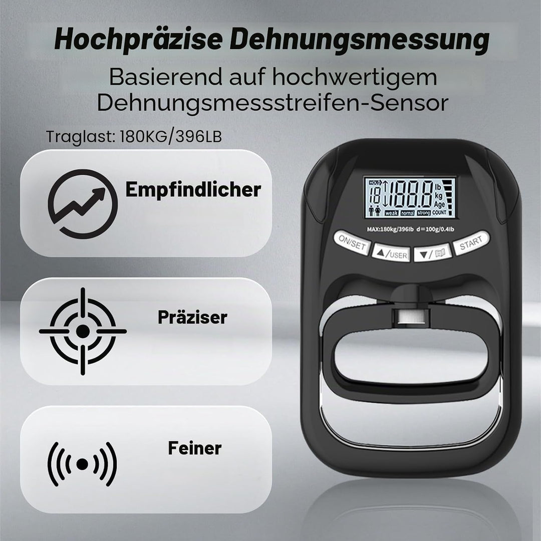 Digitaler Handkraftmessgerät, 180KG Grip Strength Tester, Hand Dynamometer, Elektronischer Griffkraf