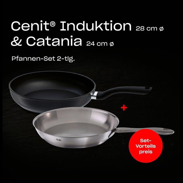 Fissler Pfannen-Set, 2-teilig/Catania unbeschichtete Edelstahl-Pfanne (Ø 24 cm) & Cenit beschichtete
