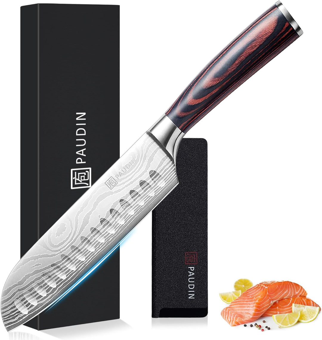 PAUDIN Santokumesser, Klingenlänge17cm Kochmesser aus deutschem Messerstahl, Sushi Messer Küchenmess