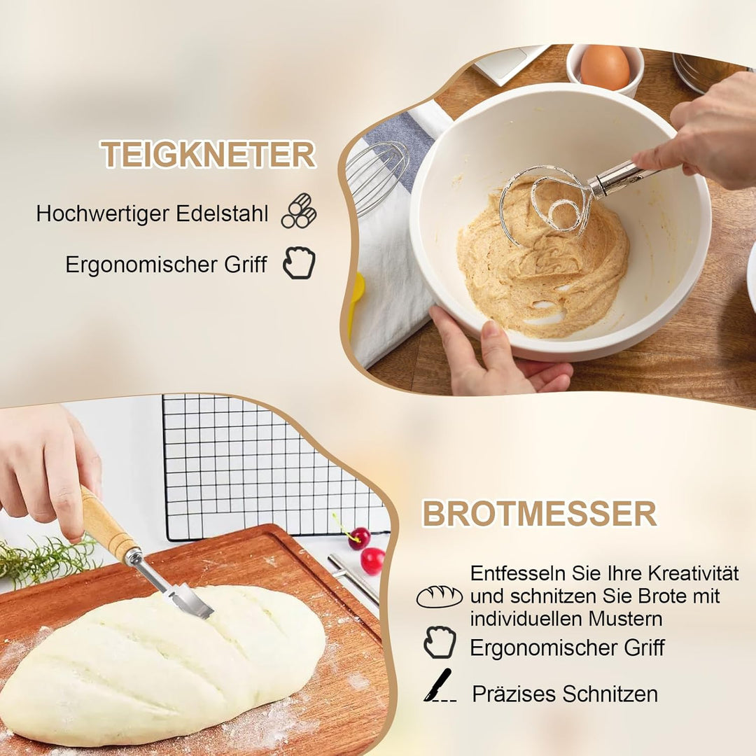 10 Stück Gärkorb Brot Set, Gärkörbchen zum Brotbacken, 23cm Rund & 25cm Oval Brotkörbchen aus Siliko