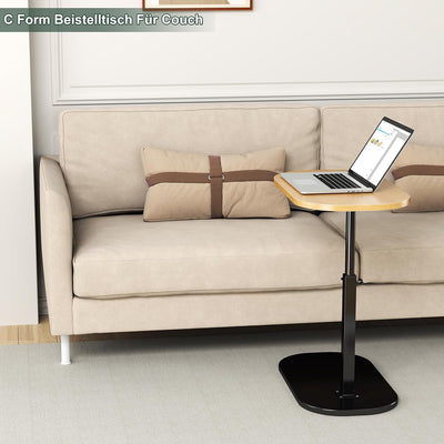 YUTVCZO Beistelltisch C Form, Klein Couchtisch Holz Sofatisch Höhenverstellbar, C Form Beistelltisch