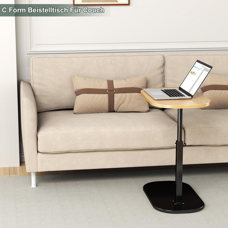YUTVCZO Beistelltisch C Form, Klein Couchtisch Holz Sofatisch Höhenverstellbar, C Form Beistelltisch