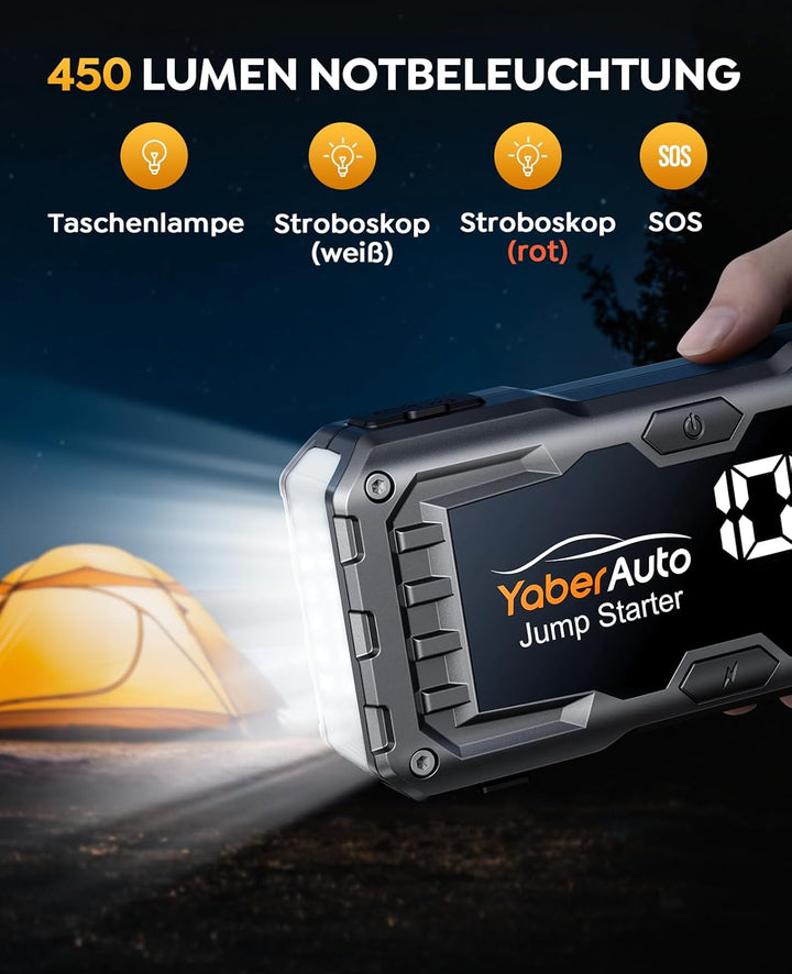 YaberAuto Starthilfe Powerbank, 4000A 21800mAh Auto Starthilfe Powerbank für 10,0L Benzin / 9,0L Die