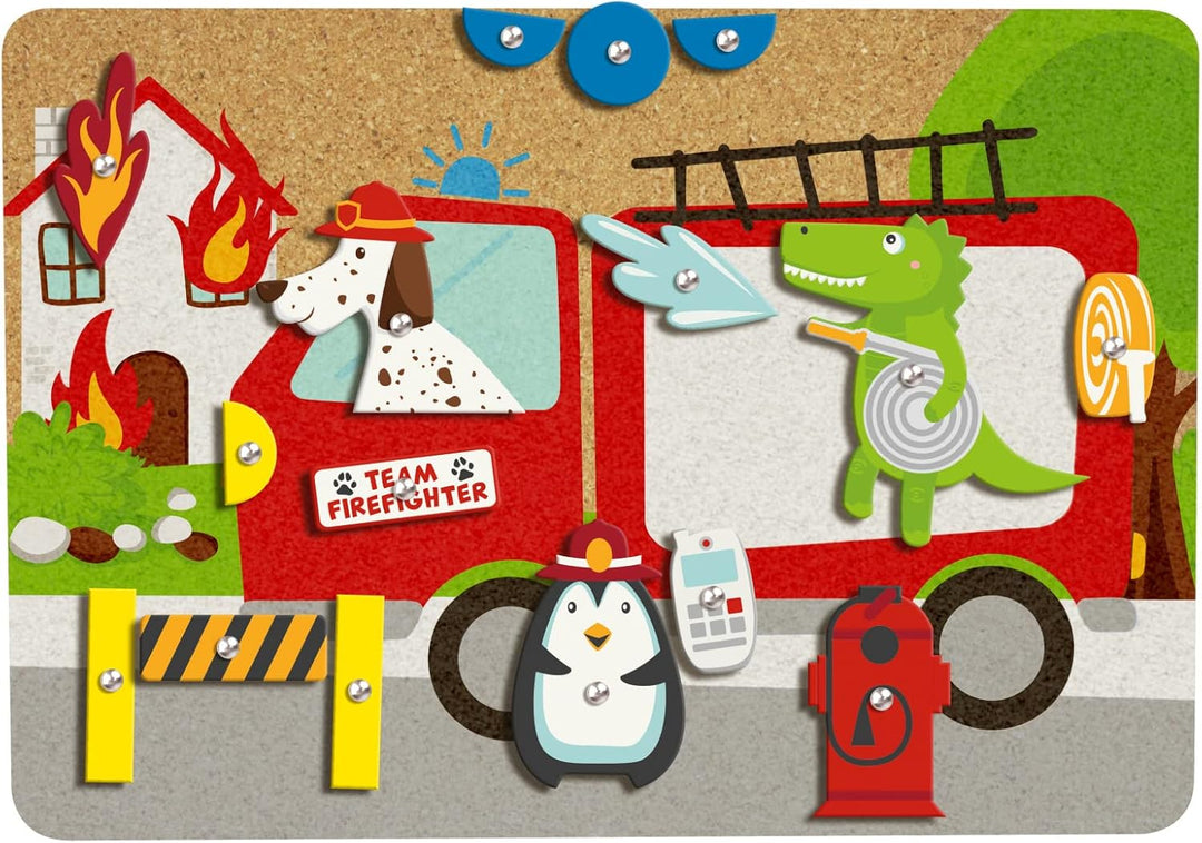 Lena 65836 - Hammerspiel Feuerwehr, Nagelspiel mit 38 farbigen Teilen & 16 Sonderteile, XXL Grundpla