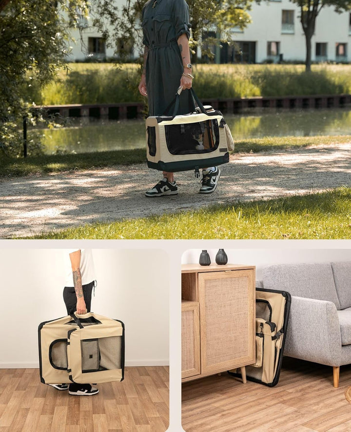Hundetransportbox Hundetasche Hundebox Faltbare Kleintiertasche Grösse M Farbe Beige (M) 60x42x44 cm