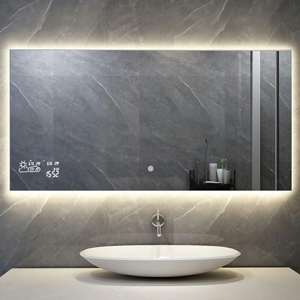 Smart Infrarot Spiegelheizung 60x80 cm 250W mit LED Beleuchtung Badheizung Spiegel IP54 wasserdicht