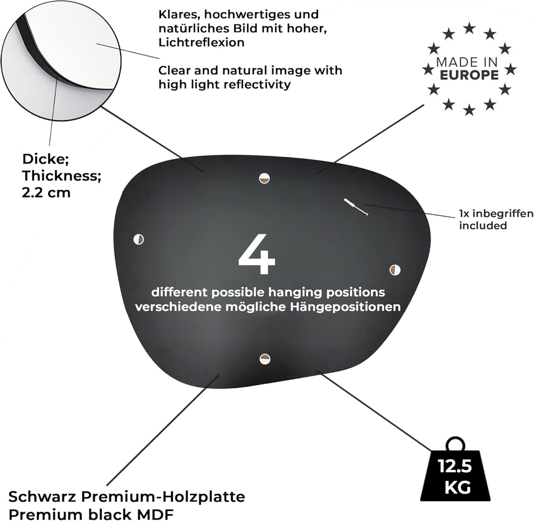 Gozos Moderner Xabia Asymmetrisch Spiegel - Wandspiegel mit 2,2 cm hölzerner Unterseite und inklusiv