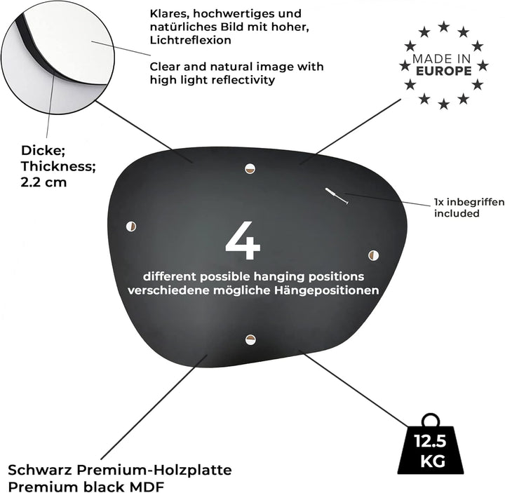 Gozos Moderner Xabia Asymmetrisch Spiegel - Wandspiegel mit 2,2 cm hölzerner Unterseite und inklusiv