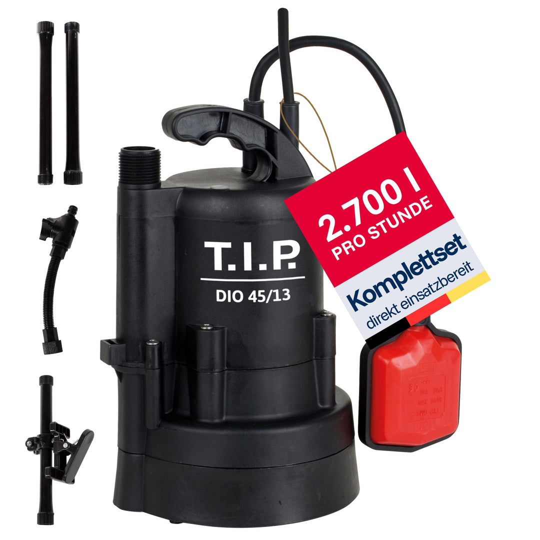 T.I.P. Tauchpumpe - Regenfasspumpe (2.700 l/h Fördermenge, mit Durchflussmengenregler, 13 m Förderhö