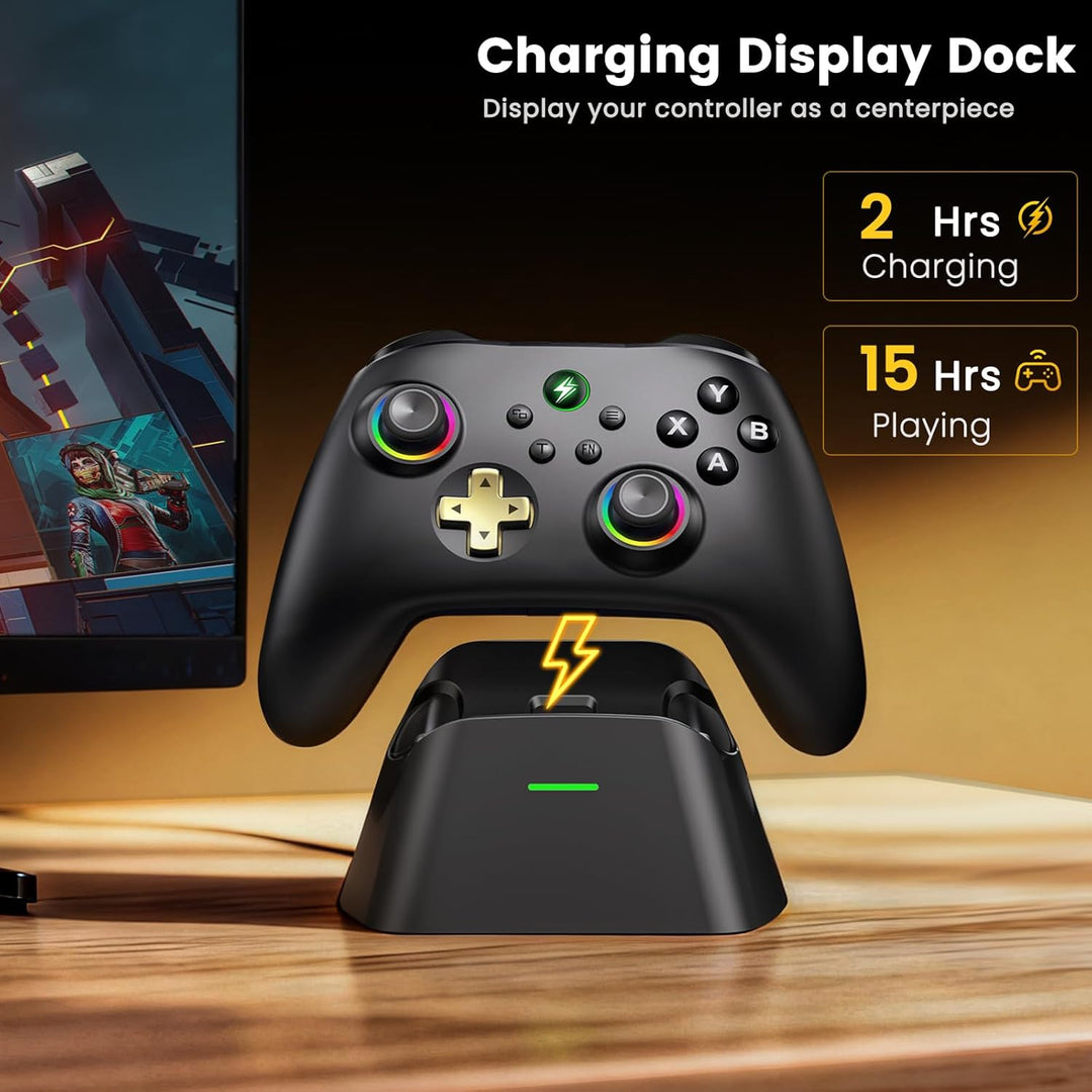 HASACOOL PC Controller mit Hall-Effect Joysticks & Ladestation, Wireless Gamepad 1000Hz für PC/Switc