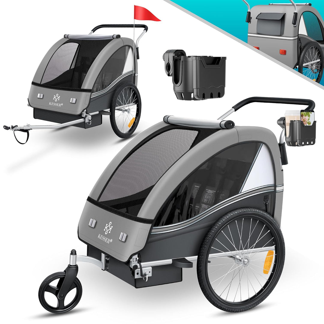 KESSER® Kinderanhänger Fahrradanhänger Sport-RX 2 in 1 Joggerfunktion Kinderfahrradanhänger + 5-Punk