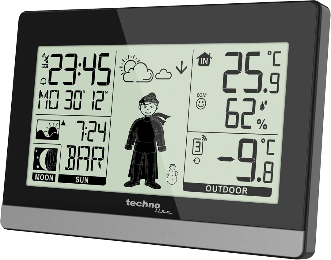 Technoline WS9612 moderne Wetterstation, schwarz & Technotrade Technoline WS 9767 Temperaturstation