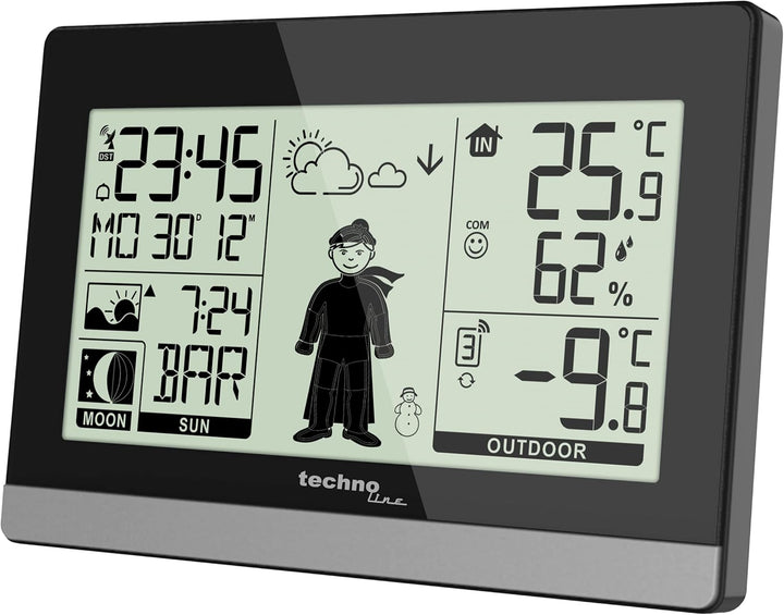 Technoline WS9612 moderne Wetterstation, schwarz & Technotrade Technoline WS 9767 Temperaturstation