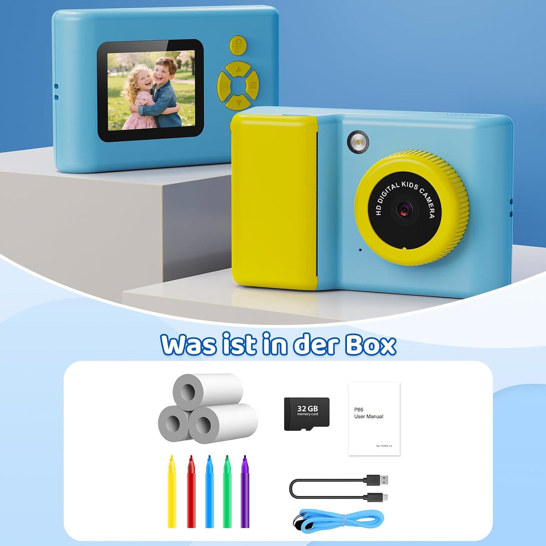 uleway Kinderkamera Sofortbildkamera, 2,4 Zoll Bildschirm Kinder Kamera mit 32G Karte und Fotopapier