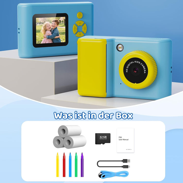 uleway Kinderkamera Sofortbildkamera, 2,4 Zoll Bildschirm Kinder Kamera mit 32G Karte und Fotopapier