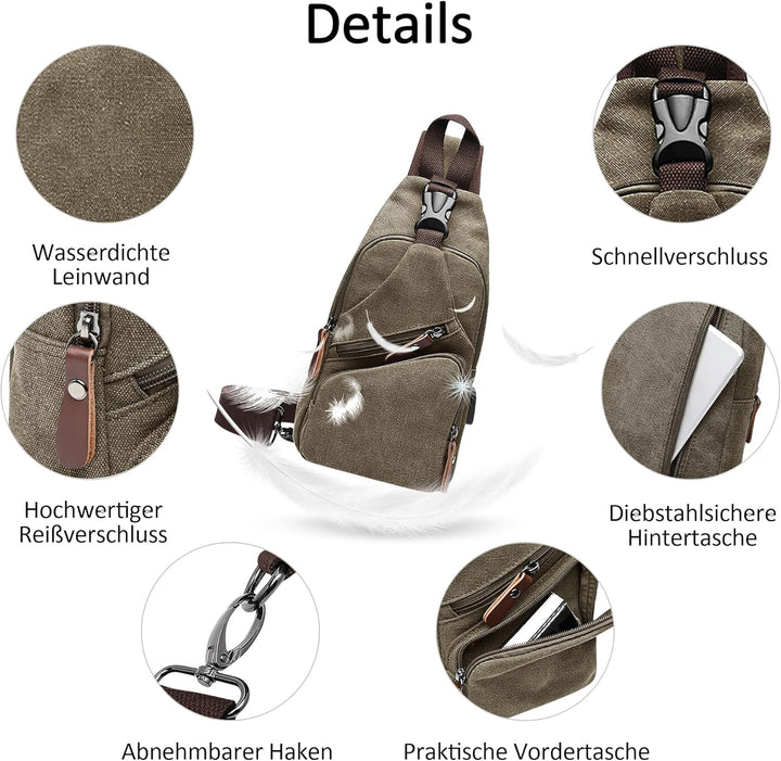 Herren Umhängetasche Mode Brusttasche Schultertasche Leinwand Schultertaschen Casual Reise Wandern U