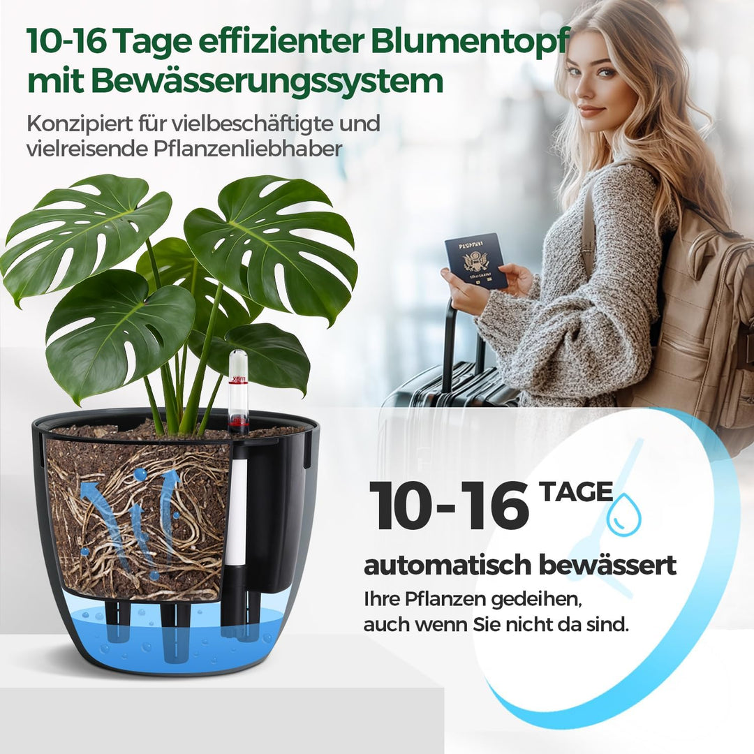 T4U 2Pcs 20cm Selbstbewässerungstopf mit Wasseranzeiger, Praktischer Blumentopf für vielbeschäftigte