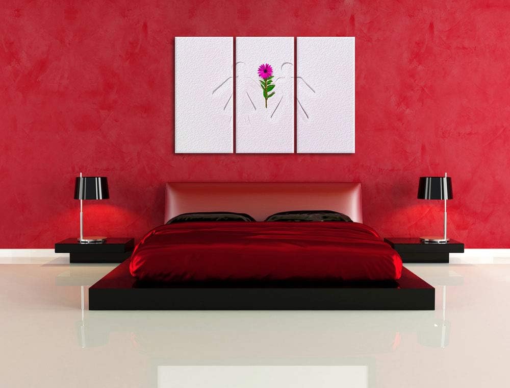 Strichmännchen mit Blume schwarz/weiss 3-Teiler Leinwandbild 120x80 Bild auf Leinwand, XXL riesige B