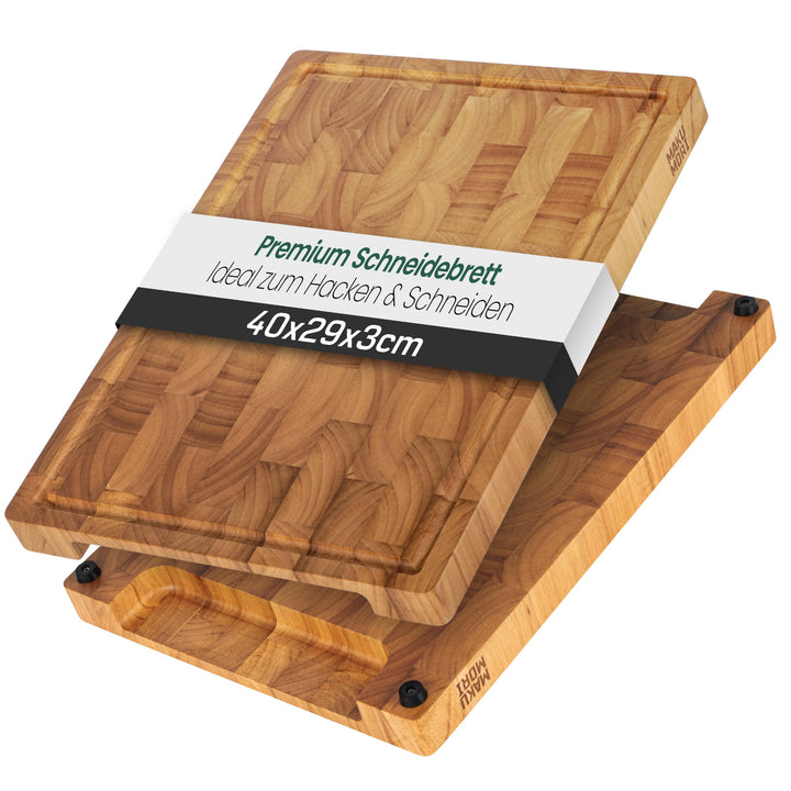 Premium Schneidebrett aus Massivholz, Stirnholz, End Grain 40x29x3cm - Aus leicht karbonisiertem Hev