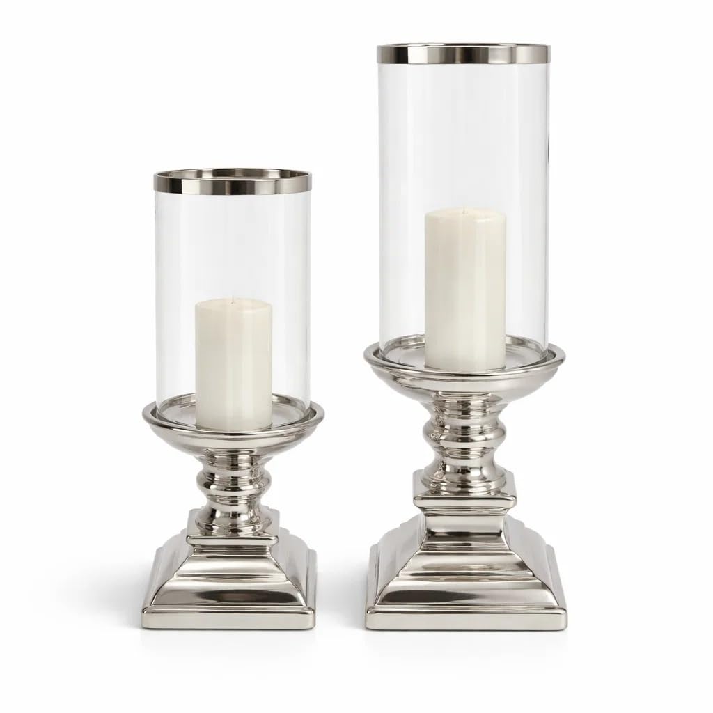 DRULINE Eckig Windlicht Kerzenständer Kerzenleuchter Kerzen Silber Keramik (Gross), L