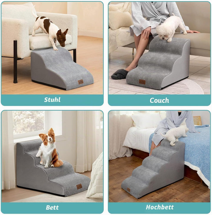 COZY KISS Hundetreppe für Kleine Hunde 40cm, Haustiertreppe für Couch aus Hochdichtem Schwamm, Hunde