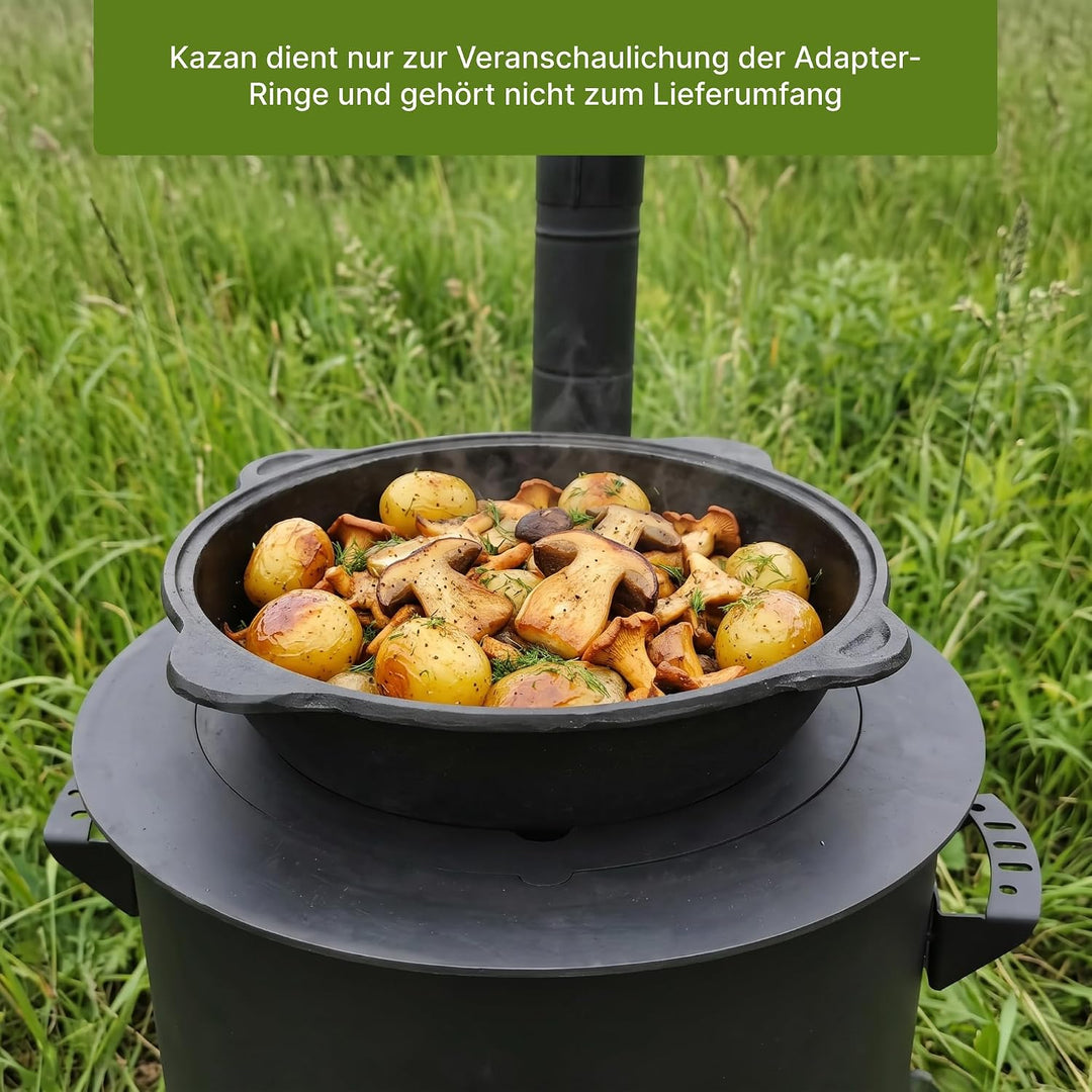 Ø36cm Uchag 2mm Stahl mit Abzugsrohr Utschak-Ofen Adapter-Ringe Utschag Feldküche Feuerstelle Campin